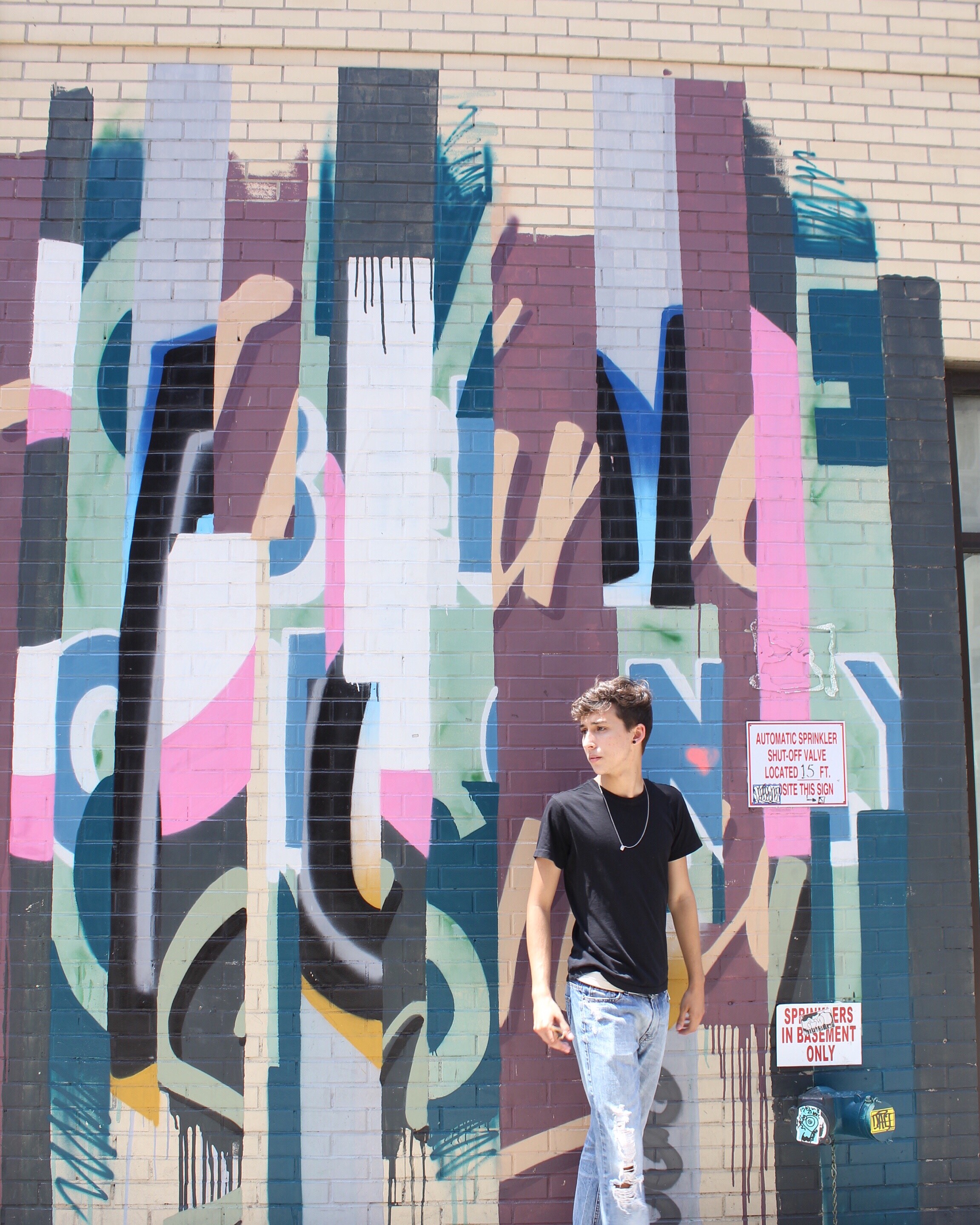 Gustavo Martins em frente a mural em Nova Iorque, 2016
